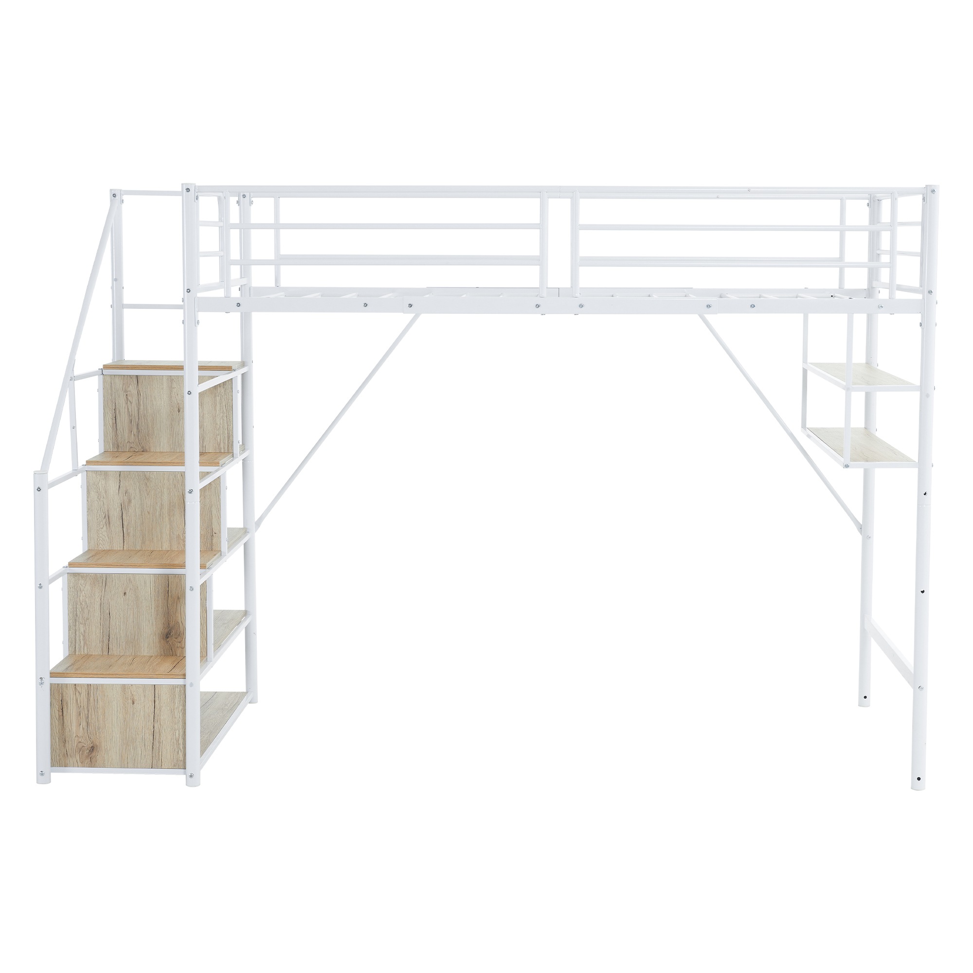 【国内発送】新作ロフトベッドホワイト収納付きパイプベッド木片側手すり付き子供部屋シングルベッドスチール北欧風耐震ベッド298