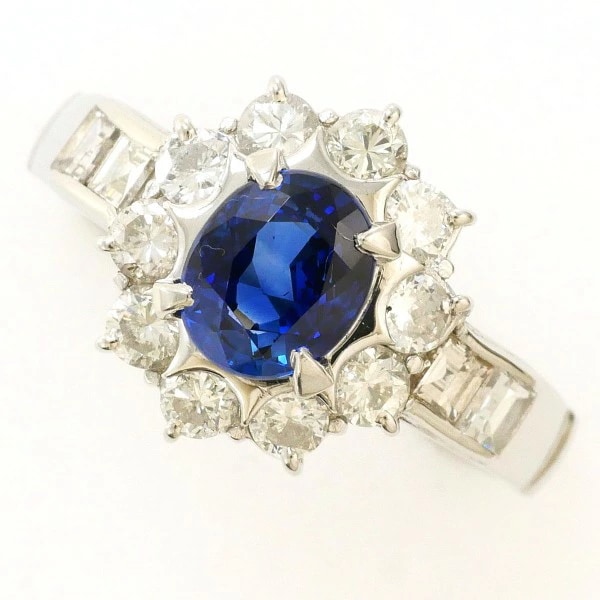 PT900 プラチナ リング 11号 ロイヤルブルー サファイア ダイヤ 鑑別書 【中古】