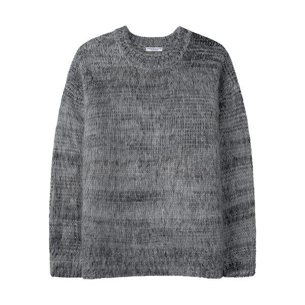 メンズ オーバーサイズ ぼかし ラウンド ウール 長袖 ニットTシャツ AS-KN-Q020-ブルー