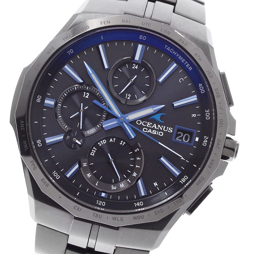カシオ CASIO OCW-S5000B-1AJF オシアナス マンタS5000シリーズ クロノグラフ デイト ソーラー電波 メンズ 良品 箱・保証書付き_955134【中古】