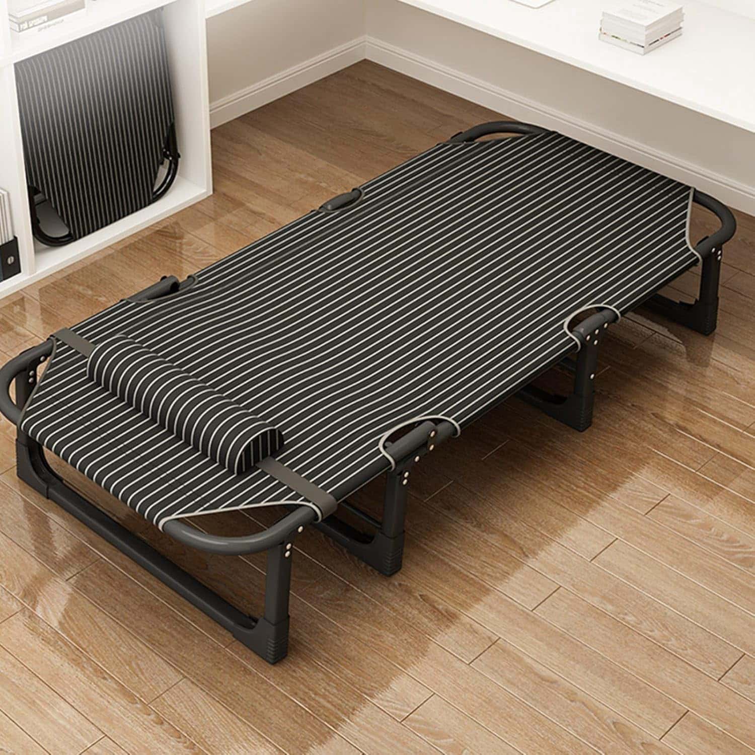 リクライニングチェア 折りたたみ リラックスチェア ベッド 一人掛け オットマン一体型 コンパクト 省スペース お部屋 オフィス 昼寝 仮眠 残業 自宅用 縞柄 56*170cm グレー 68*190