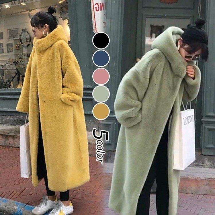 ラシャコート コート レデイース テンの毛 毛皮 秋冬40代ダブルコート モコモコ 可愛い韓国風 フード付き ロング丈 きれいめ長袖アウター カジュアルウエア