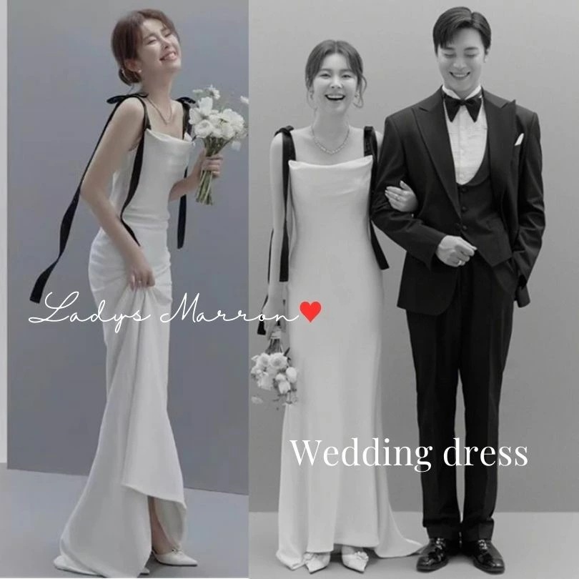 お早めに！ウェディングドレス 肩リボン 前撮り ドレス キャミソール 前撮り用 前撮りドレス 花嫁 かわいい 花嫁二次会ドレス 二次会 フォトウェディング セルフ 韓国 春 夏 秋 冬 ロング丈 可愛