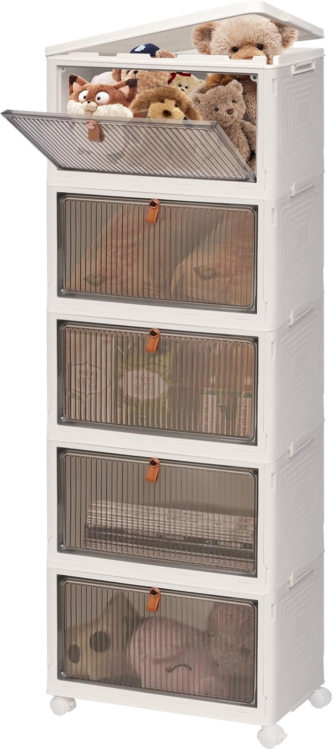 Y-Step 収納ボックス キャスター付き 5段セット収納ケース 積み重ね可能 衣装ケース クローゼット収納 キャスター付き収納 大容量 衣類 おもちゃ 小物 収納 折り畳み おしゃれ 組立簡単 多機
