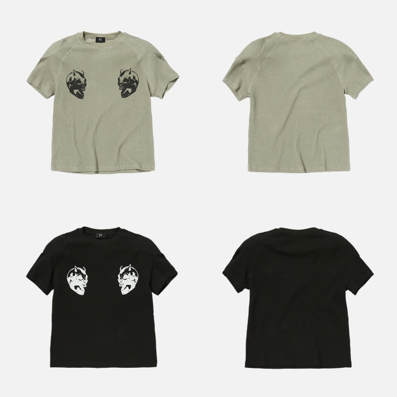 【THUG CLUB】26SS BULK SHOULDER WAFFLE T-SHIRT : 2COLORS