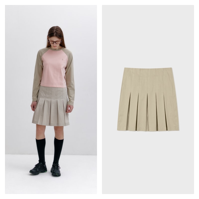 【LOW CLASSIC】 SOFT NYLON PLEATED SKIRT : BEIGE