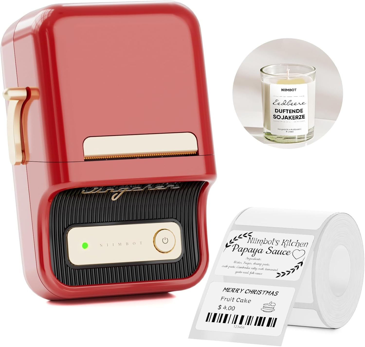 NIIMBOT B21 -レッド ラベルメーカー 自動識別機能付き感熱ラベルライター 値札プリンター DIY ラベル 商業プリンター 宛名ラベルメーカー 2 インチ Bluetooth ポータブルラベ