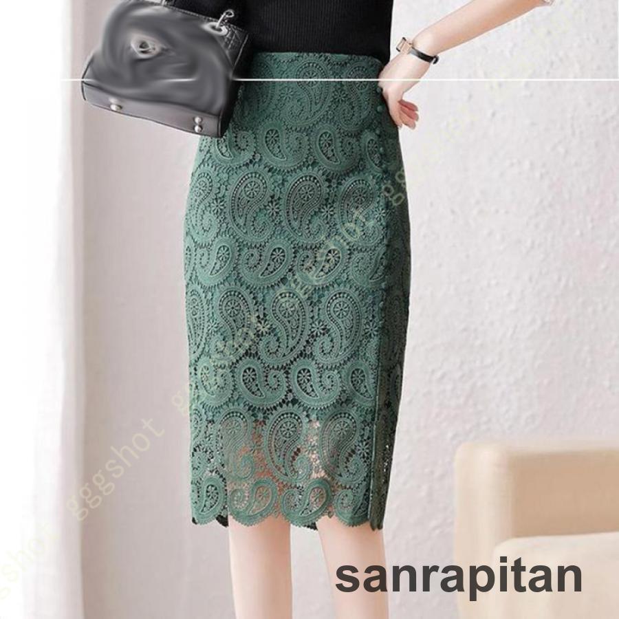 (girl shop)新品販売 タイトスカート レース 春秋 ビジネス 仕事用 ハイウェスト ペンシルスカート ひざ丈 レーススカート タイト 上品 エレガント ストレート 韓国ファッション 2枚購入