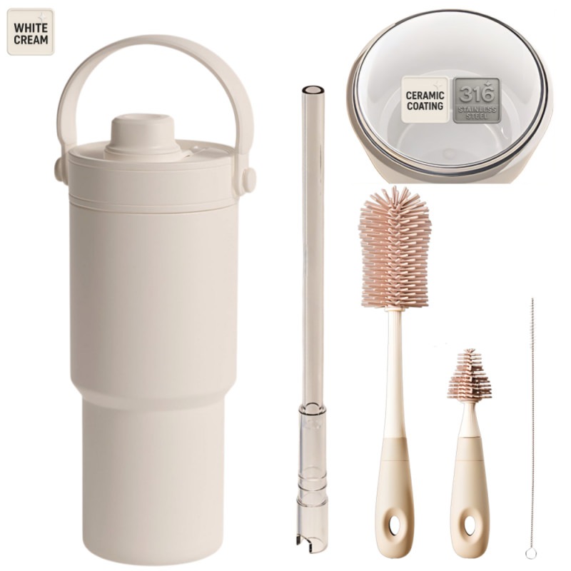 大容量ノブストローステンセラミックタンブラー 大容量 ハンドル付 ステンレス セラミック ストロータンブラー 保温保冷 マグカップ 5,788円