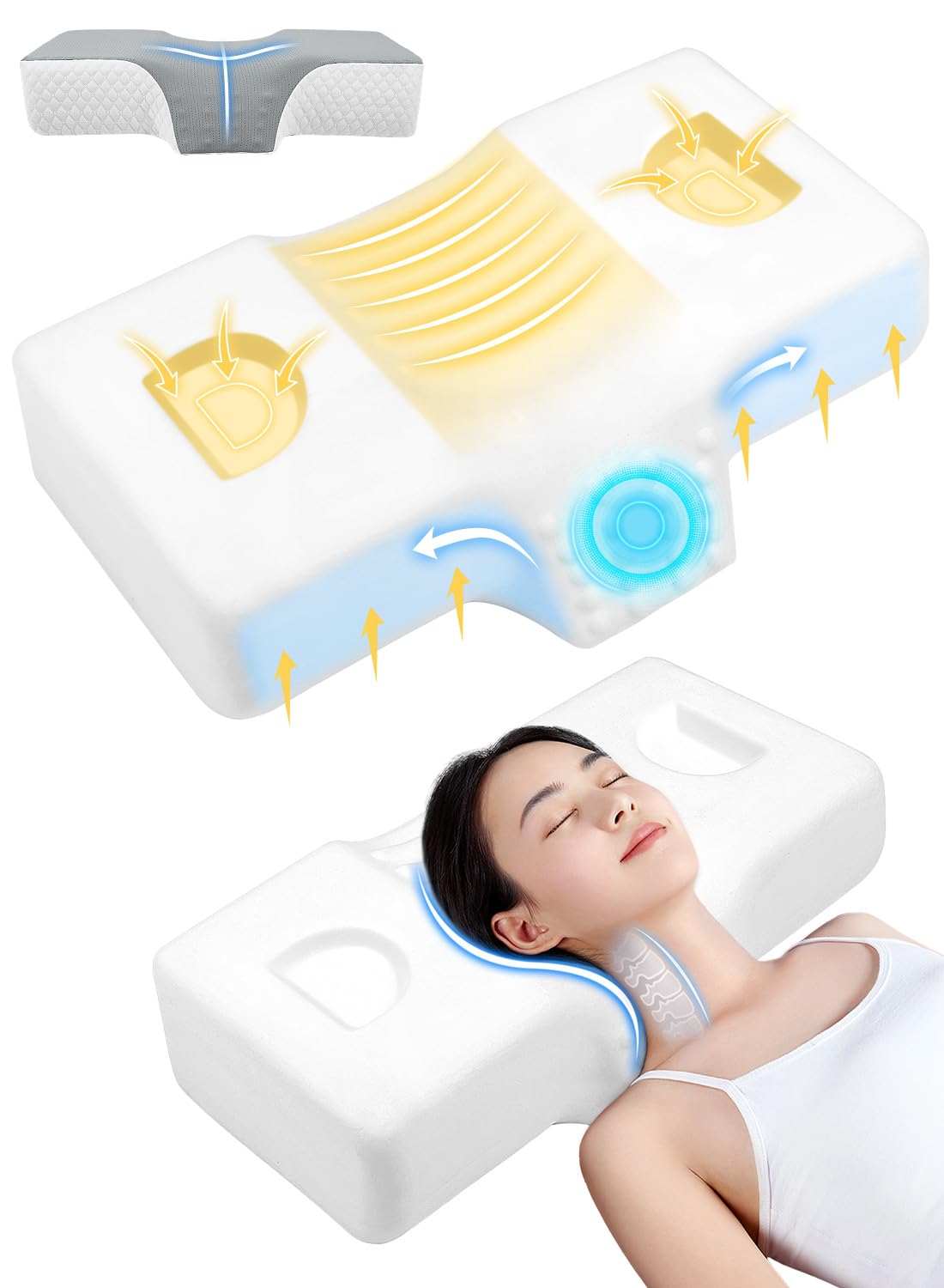 LAOGOT 枕 首が痛くならない ストレートネック 低反発 まくら 【耳と後頭部の凹型中空設計・二重枕カバー構造】 安眠枕 高通気性 枕カバー洗濯可 寝返りやすい 快眠枕 仰向け寝 横向き寝 うつ伏