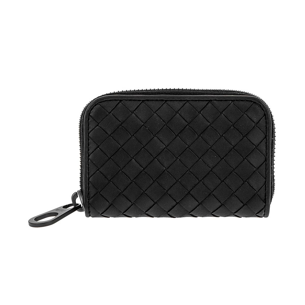 BOTTEGA VENETA 473010-V4651-1000 ボッテガヴェネタ ラウンドファスナー小銭入 イントレチャートレザー ブラック/ガンメタル