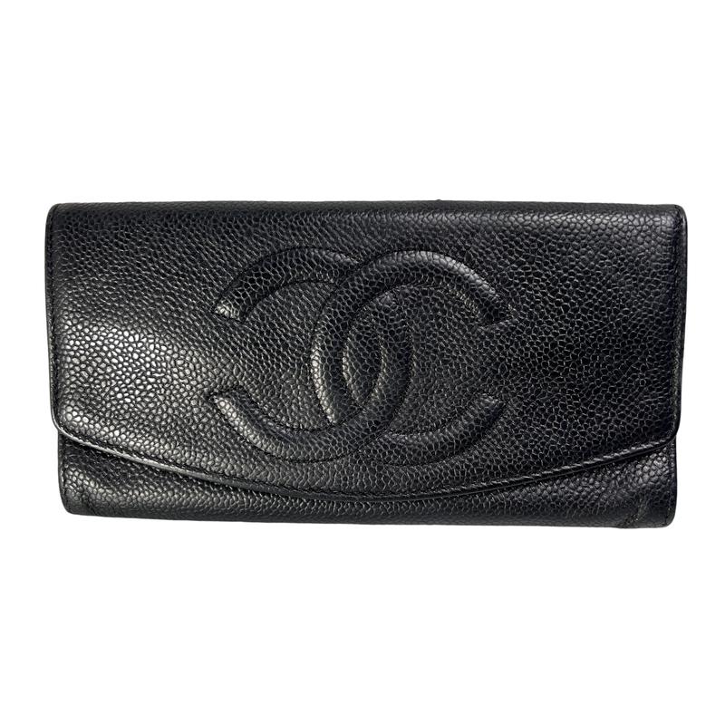 CHANEL シャネル ココマーク キャビアスキン 長財布 ブラック A-12669
