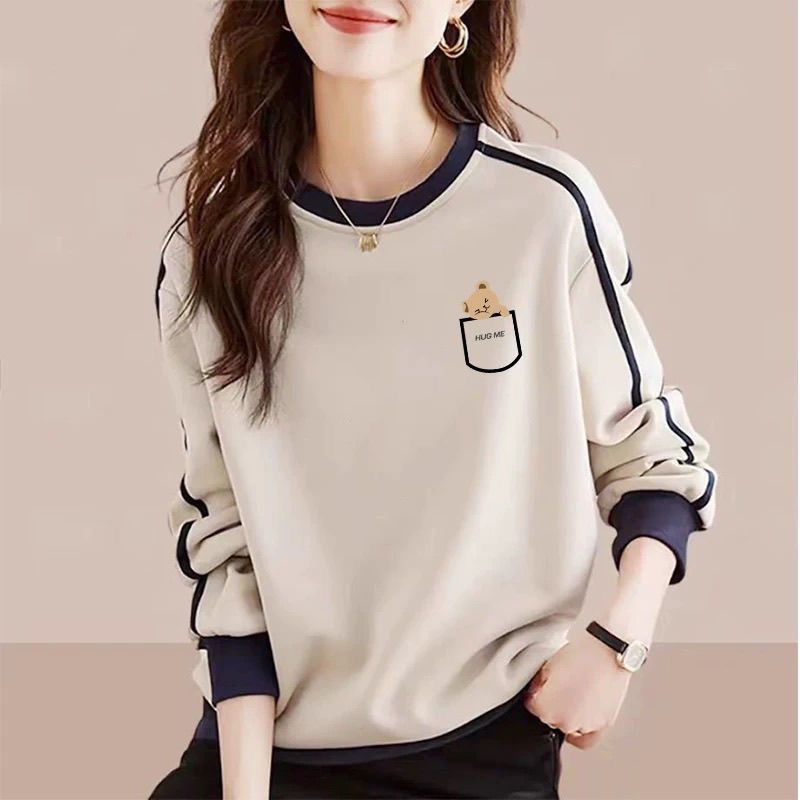 2025年春秋 おしゃれ 薄手 アメリカンスタイル クルーネック スウェットシャツ レディース オーバーサイズ ルーズフィット