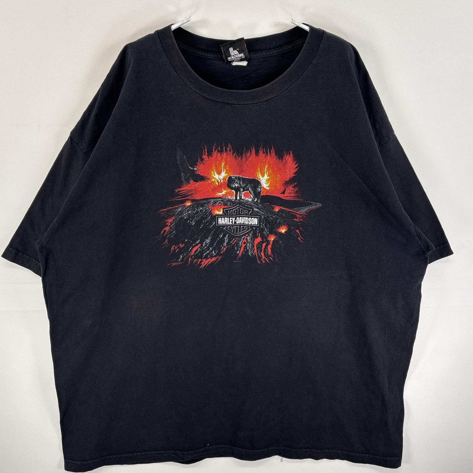 古着 半袖Tシャツ 両面 ラバープリント バイク 肉厚 3X ブラック系 メンズ