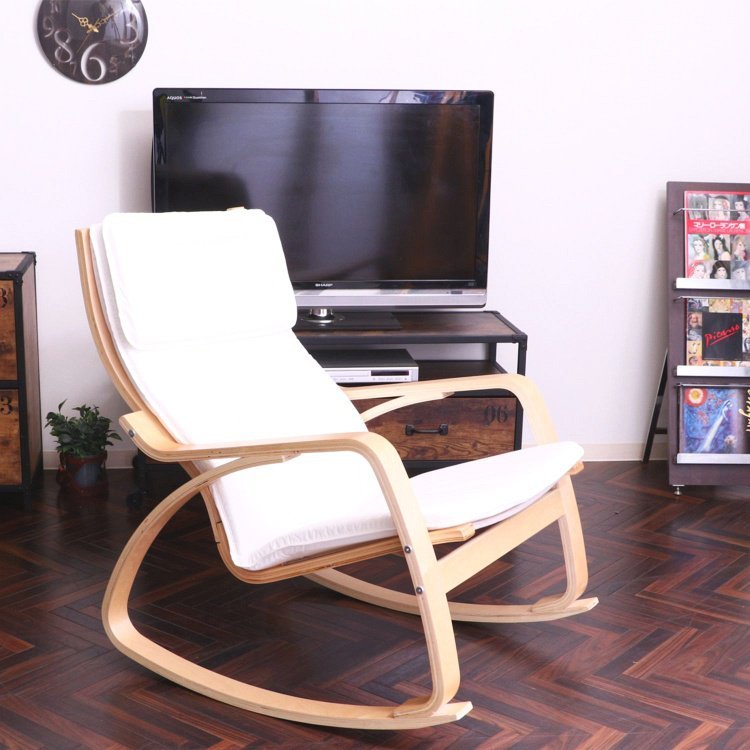 ロッキングチェア おしゃれ 椅子 木製 北欧 スリム アイボリー