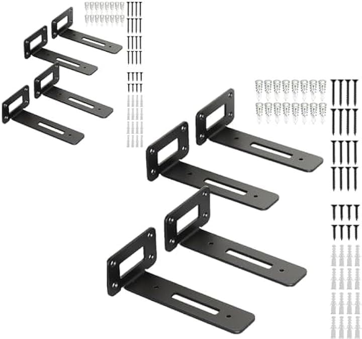 特許取得商品 長さ：15cm 厚さ3.5mm軽量タイプ 棚受け金具 隠し棚受け 高耐荷重 L字金具 アイアンブラケット 目立たない棚受け 棚支え8個セット(ブラック, 15cm)