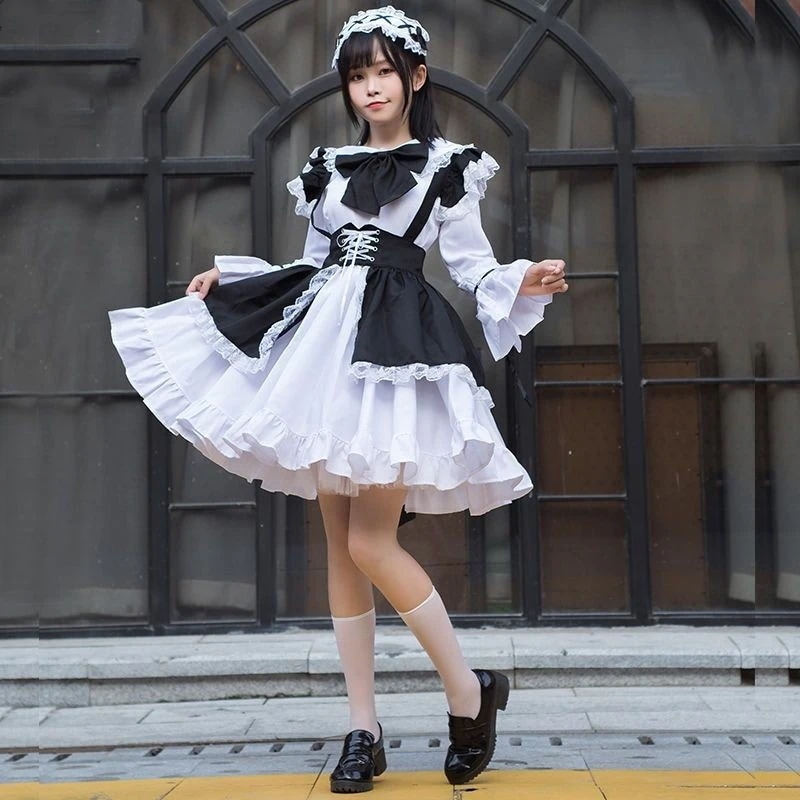 コスプレロリータメイド服アニメかわいい長袖ロリーフルセットパーティーコスプレ衣装