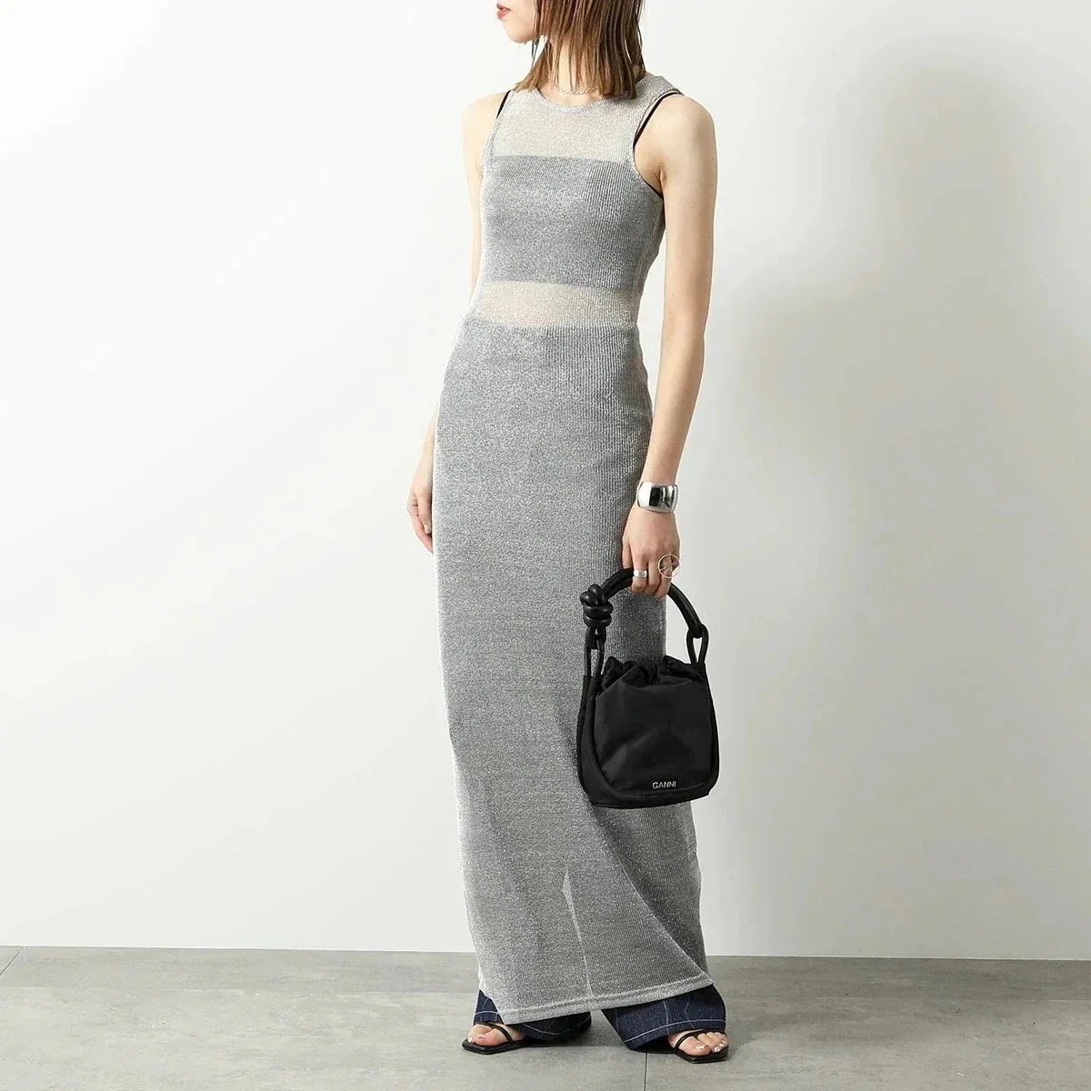 GHOSPELL ゴスペル ワンピ―ス Regina Mesh Maxi Dress レディース メッシュ ノースリーブ ロング丈 ストレッチ クルーネック S