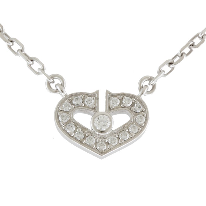 カルティエ Cハート ダイヤモンド ネックレス 18金 K18ホワイトゴールド ダイヤモンド CARTIER 中古 美品
