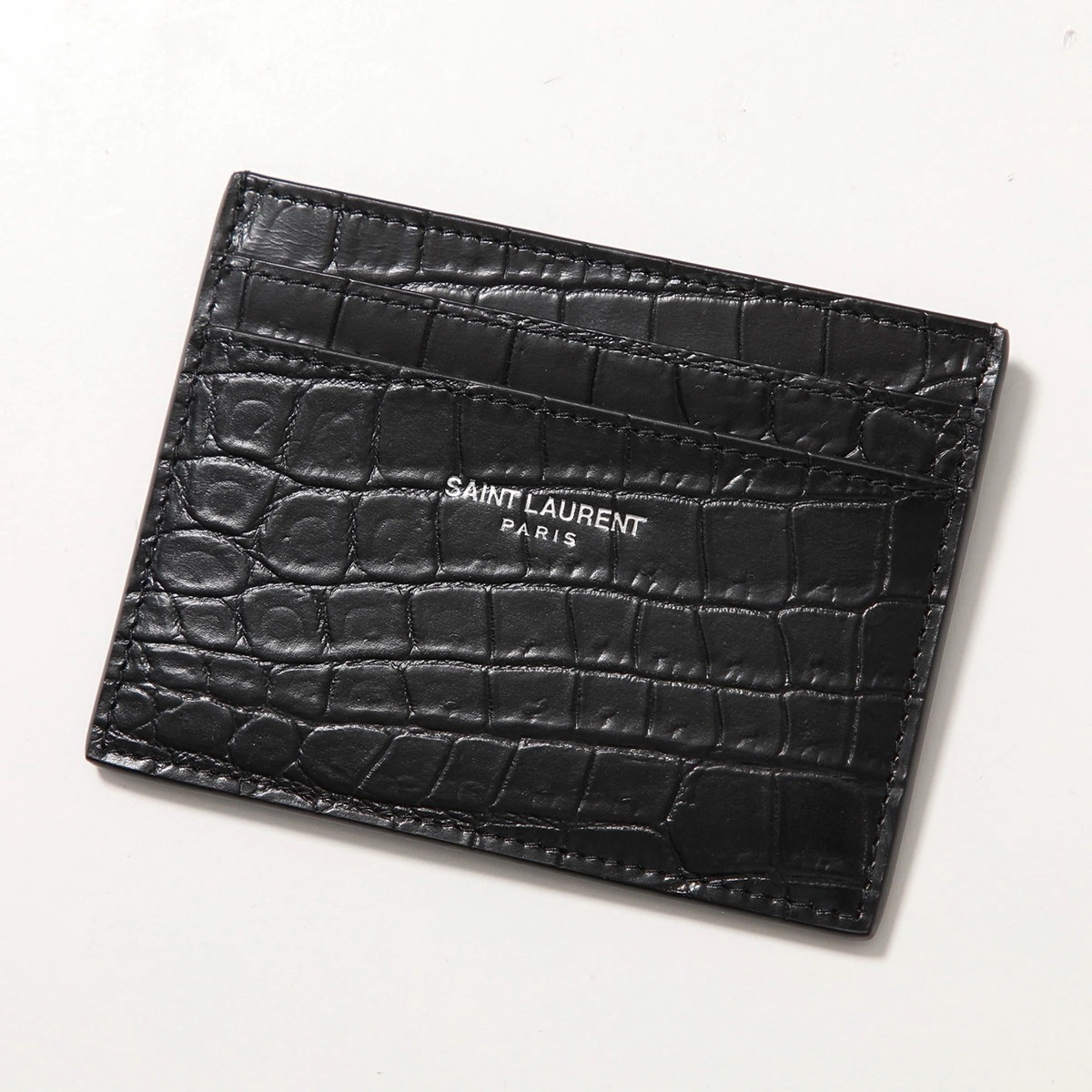 SAINT LAURENT サンローラン カードケース 375946 DZE0E レディース クロコダイル型押しレザー ロゴ ミニ財布 1000/NERO 375946DZE0E1000 【ts】