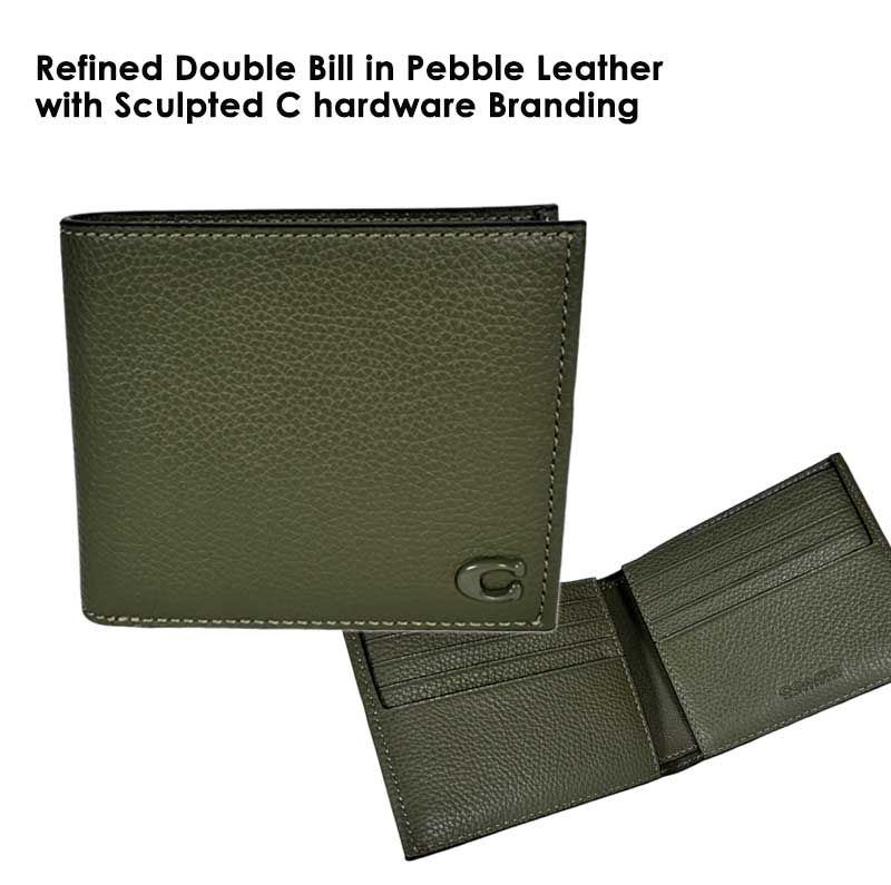 Refined Double Bill in Pebble Leather with Sculpted C hardware Branding CC136 ウォレット ミニウォレット