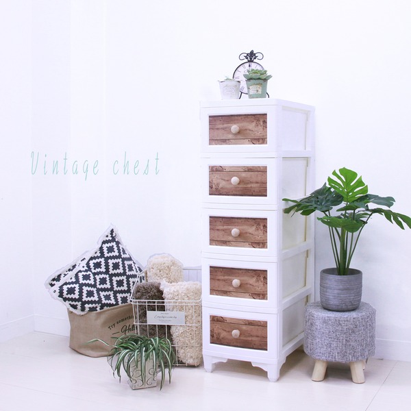 衣類収納 タンス 約幅34cm 5段 アンティークブラウン 日本製 プラスチック 北欧風 ヴィンテージ チェスト 収納家具 組立品