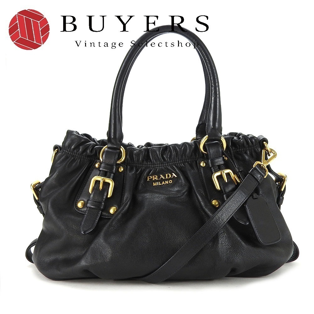 中古 ハンドバッグ レザー ブラック ゴールド金具 2WAY ショルダーバッグ 肩掛け レディース 女性