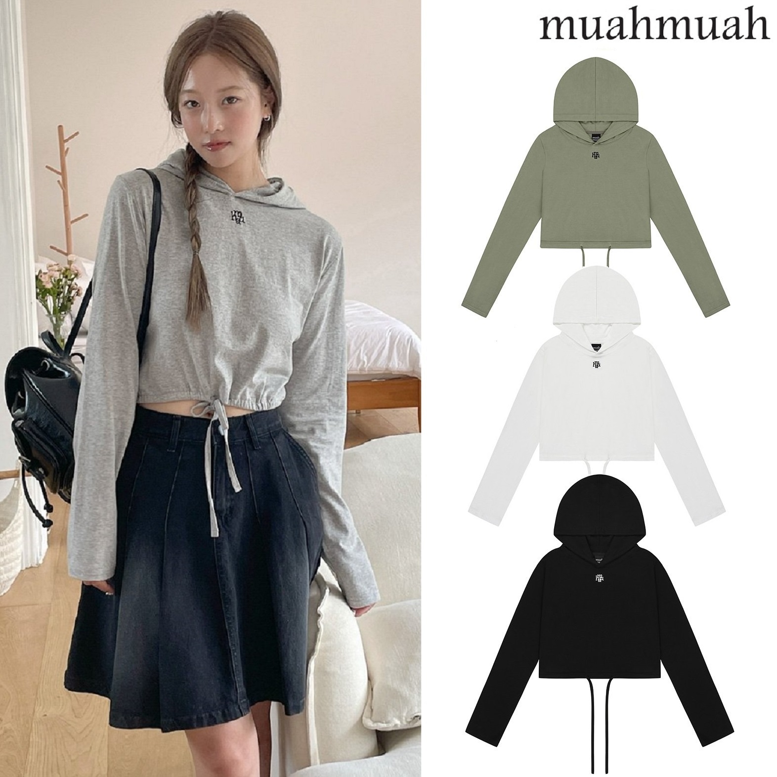 LOGO STITCH STRING HOOD LONG SLEEVE 4色 デイリー 新商品 韓国人気 韓国ファッション シャツ 女性服 韓国スタイル 学生ファッション 肝節期