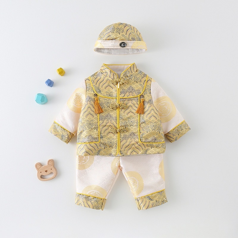 男の子の1歳の誕生日衣装男の子用中国風誕生日祝いの衣装セット1歳の赤ちゃん用冠服唐装春秋用