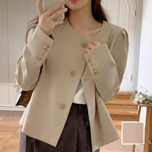 アウター ジャケット 韓国 ファッション レディース 秋 冬 カジュアル コーデ シンプル 定番 セレカジ 20代 30代 40代 2025 ノーカラー パフスリーブ ドレープ フェミニン 5,875円