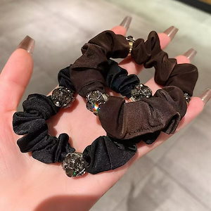 【1点ご購入 で10点プレゼントいたします】韓国版ラインストーンシュシュ女性ファッションポニーテール結び目丸子頭皮筋髪ひも百畳頭アクセサリー