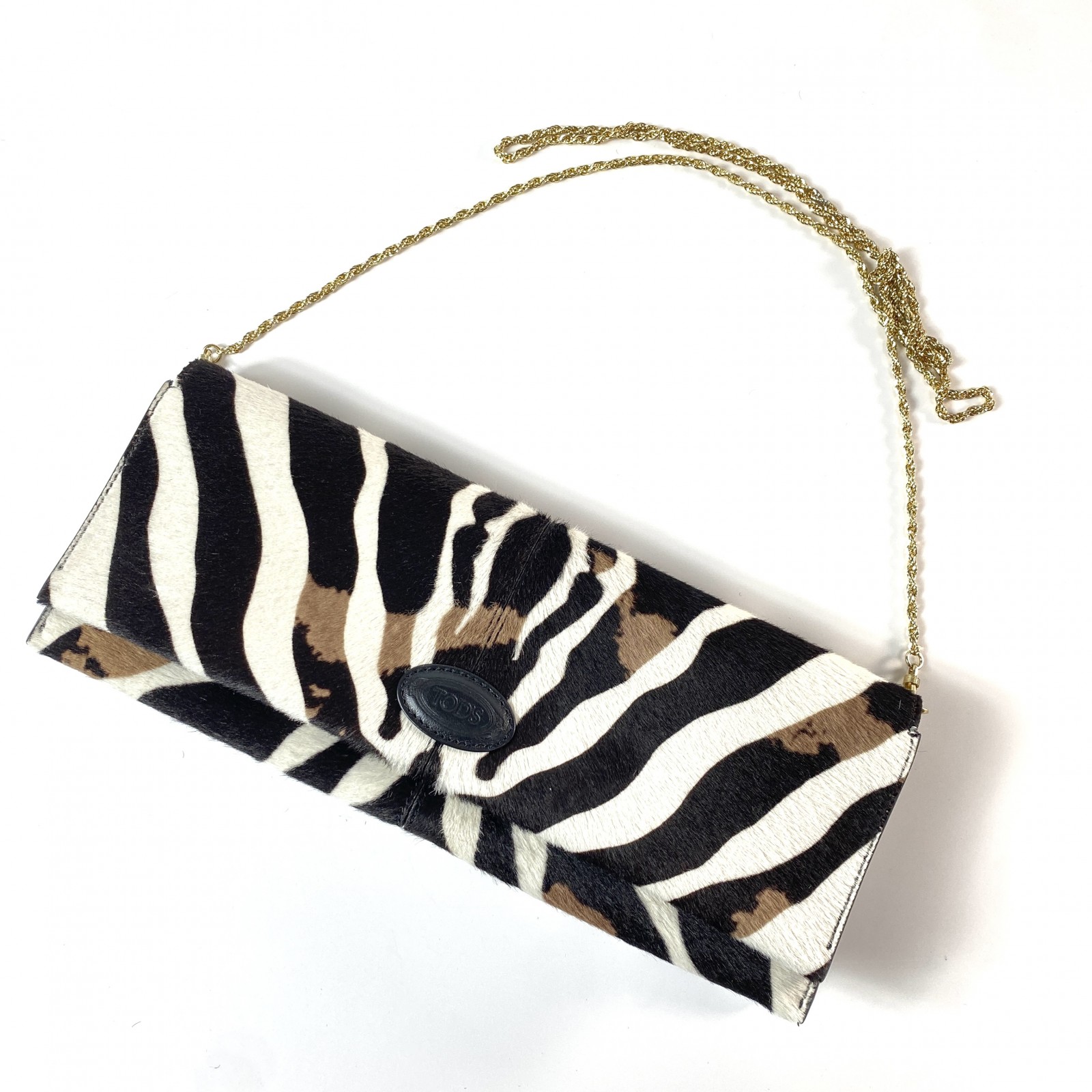【中古】美品 トッズ TODs レディース ハラコ チェーン ショルダーバッグ パーティーバッグ