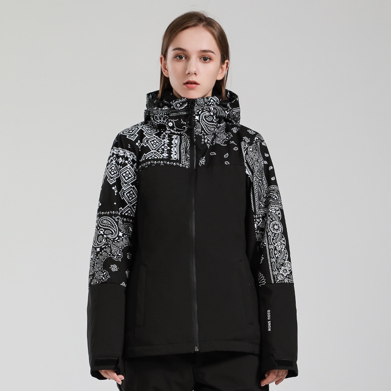 スノーボードウェア ジャケット 単品 レディース 花柄 フード付き 切り替え スノーウェア スキーウェア スノボ おしゃれ 防風防水防雪防寒保温通気 耐摩擦 韓国 Snowboardwear