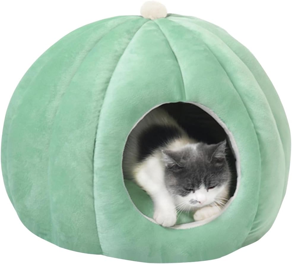 猫用ドーム型ベッド クッション付き 柔らかい素材 滑り止め加工 洗濯可能 防寒仕様 小型犬兼用