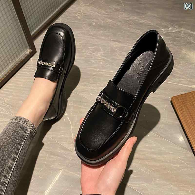 ローファー レディース シューズ 小さい 革靴 春秋 疲れくい 作業靴 黒 厚手 ヒール シングル シューズ ソフト ソール 大きいサイズ 41 43