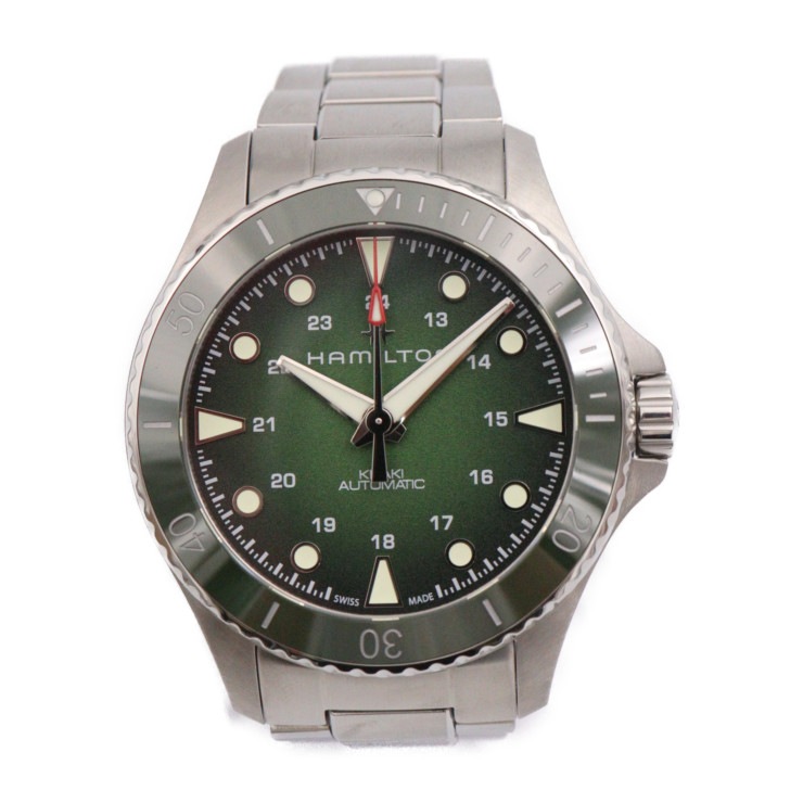 超美品 HAMILTON ハミルトン 腕時計 H82525160 カーキネイビー スキューバ オート ステンレススチール シルバー グリーン文字盤 自動巻き 本物保証 中古腕時計
