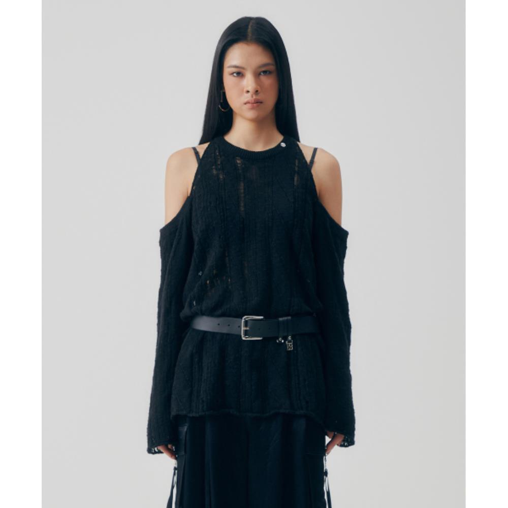 TREEMINGBIRD OffShoulder Cable Knit Black TM2513PO001M