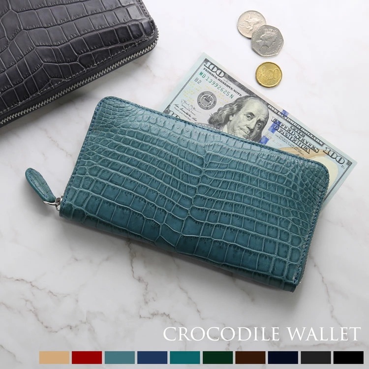 クロコダイル レディース 長財布 マット加工 ラウンドファスナー 長財布 一枚革 ナイルクロコダイル 鰐革 本革 財布 鰐 ワニ ラウンド長財布 プレゼント 母の日 ギフト 4FA (06001830