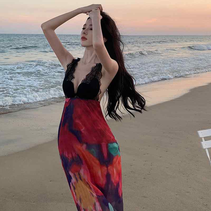 レディース ファッション Vネック 魅惑的 バックレス ロング ドレス ノースリーブ シンプル ワンピース イベント