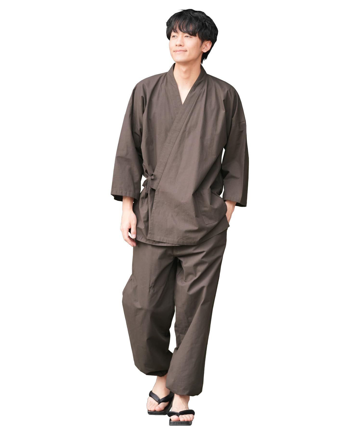 [ニシキ] 0812 作務衣 メンズ 綿100％ 上下セット シーチング素材 samue [7:渋茶/Mサイズ]