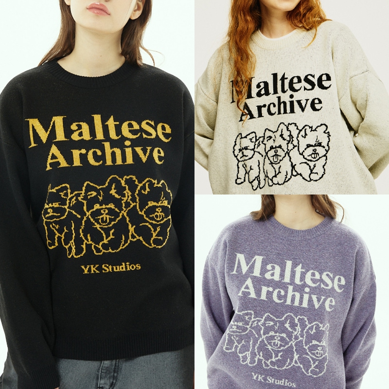 [韓国 アイドル 着用] Maltese archive line graphics knit 韓国 アイドル レディース メンズ オーバーサイズ 大きいサイズ 春