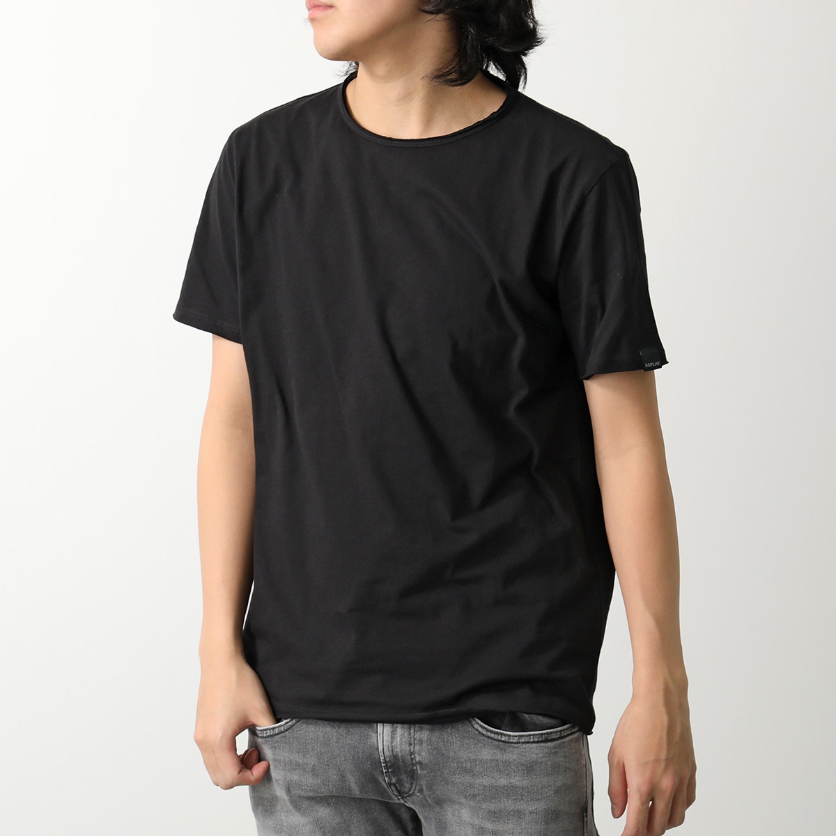 REPLAY リプレイ Tシャツ M3590A 2660 メンズ 半袖 カットソー コットン クルーネック カットオフ ロゴ カラー2色