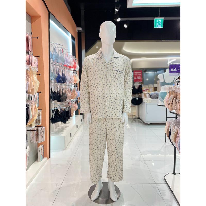 [スターフィールド高陽] 綿100 二重ガーゼ フラワー 男性 パジャマセット (MP6056)