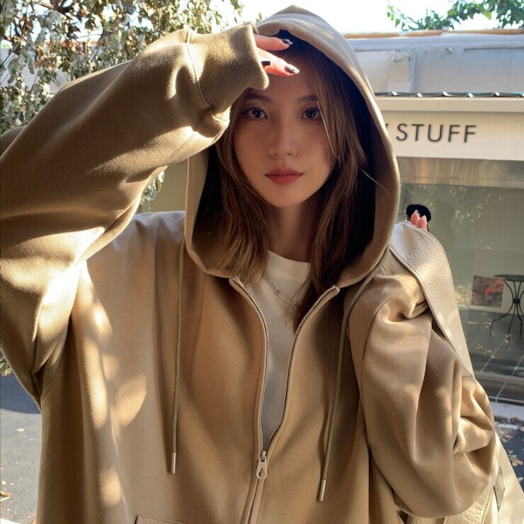 トップス レディース パーカー 袖あり 長袖 Vネック フード フード付き ファスナー 前開き かわいい 可愛い 大人 大人可愛い 大人女子 おしゃれ お洒落 ルーズ クール かっこいい スポーティー