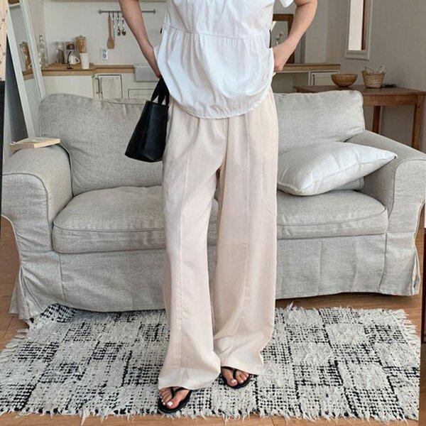 (MIZ) 切り込みバンディングワイドパンツ 秋 女性 バンディングパンツ