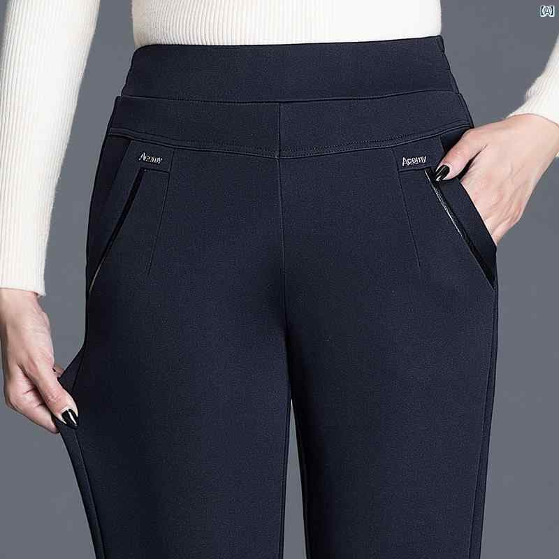 レディース ファッション おしゃれ 春夏 秋　冬 大人 上品 高級 マダム プレゼント 敬老日　おばあちゃん 秋冬 ズボン アウターウェア用 ハイウエスト ストレート パンツ ベルベット