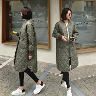 個性的 デート アウター コート 膝丈 ひざ丈 袖あり 長袖 Aライン ファスナー ポケット 前開き キルティング かわいい 可愛い きれいめ シンプル カジュアル おしゃれ お洒落