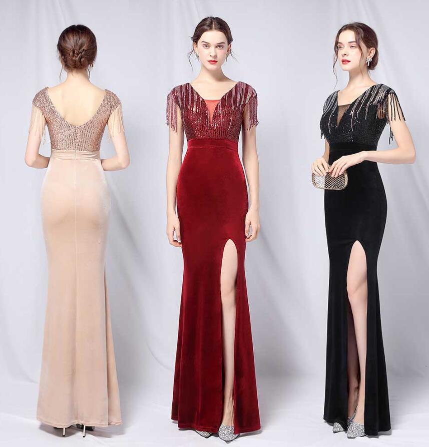 S~2XL ワンピースドレス フォーマルドレス フリンジ付き イブニングドレス マーメイドドレス パーティードレス 大きいサイズ 高級 ロングドレス スパンコール キラキラドレス ナイトドレス お花嫁