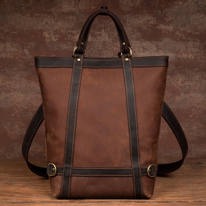 復古の潮の手の遅い時間は狂った馬の皮の双肩の包み男の頭の層牛革のリュックサック女の本革のハンドバッグトートバッグトートバッグ