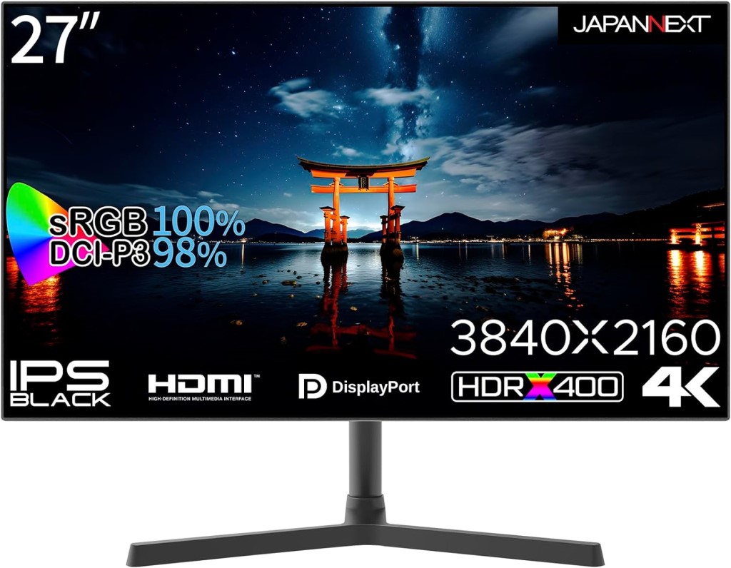 ジャパンネクスト [JN-27IPSB4FLUHDR] 27インチ ワイド 4K液晶ディスプレイ(3840x2160/IPS BLACK/DPx1/HDMIx2/PIPPBP/スピーカー/チルト/非